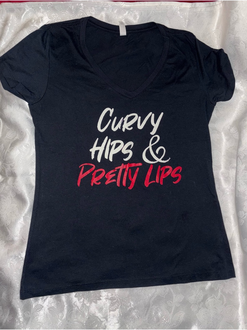 Curvy Hips & Pretty Lips Black V-Neck Graphic Tee